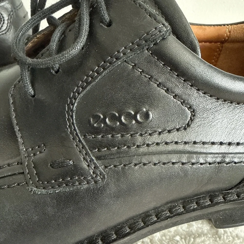 Ecco Mens Black Leather Dress Shoes Size 43 US 9.5 Lace Up Arch Support Career